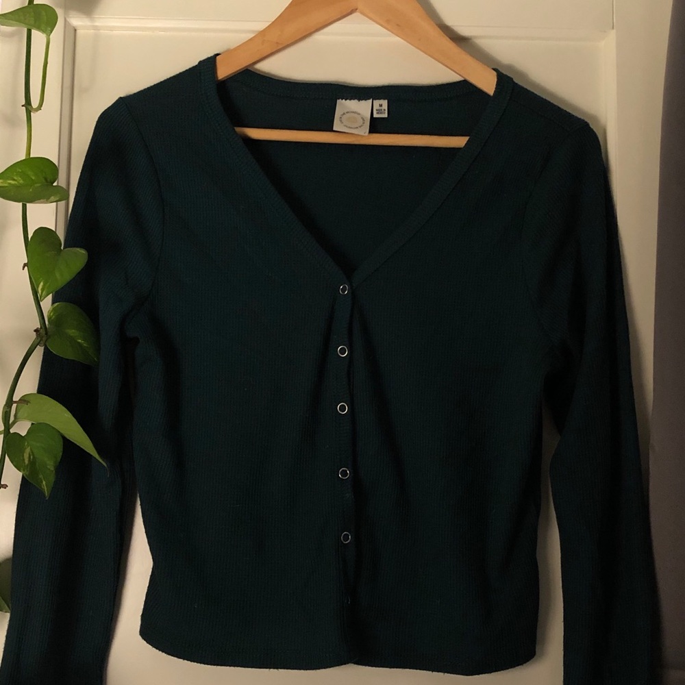Dark Green Snap Button Sweater